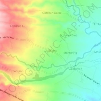 Mappa topografica Liposong, altitudine, rilievo