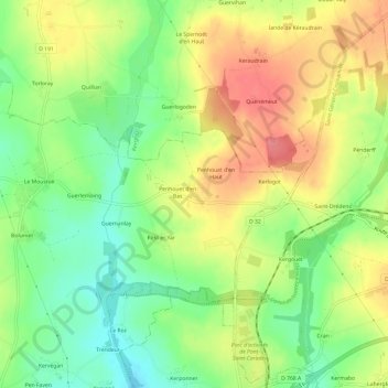 Mappa topografica Penhouedo, altitudine, rilievo