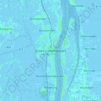 Mappa topografica Brake (Unterweser), altitudine, rilievo