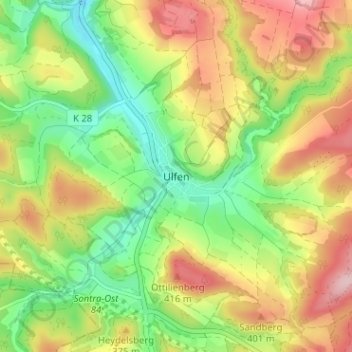 Mappa topografica Ulfen, altitudine, rilievo