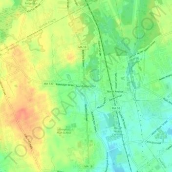 Mappa topografica North Abington, altitudine, rilievo