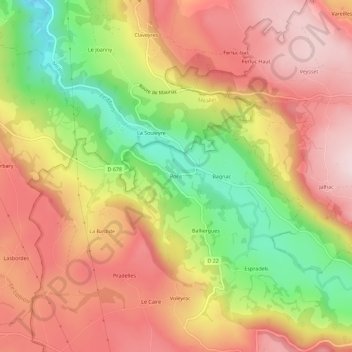 Mappa topografica Pons, altitudine, rilievo