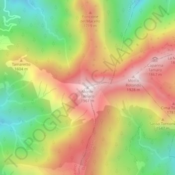 Mappa topografica Monte Tamaro, altitudine, rilievo