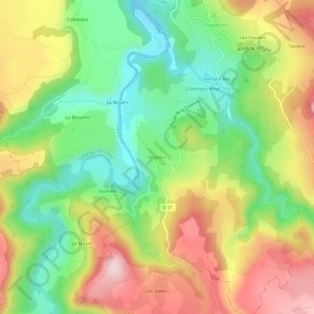 Mappa topografica Onzillon, altitudine, rilievo
