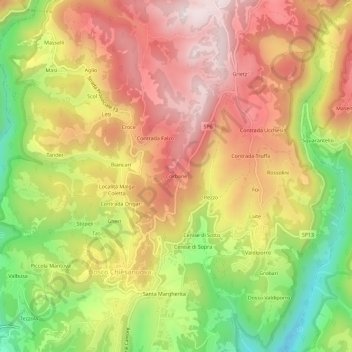 Mappa topografica Corbane, altitudine, rilievo