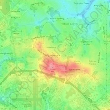 Mappa topografica Hudson Acres, altitudine, rilievo