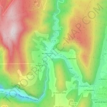 Mappa topografica Les Jarrands, altitudine, rilievo
