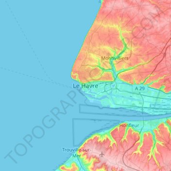 Mappa topografica Le Havre, altitudine, rilievo