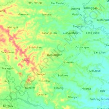 Mappa topografica Badiangan, altitudine, rilievo