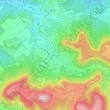 Mappa topografica Gönningen, altitudine, rilievo