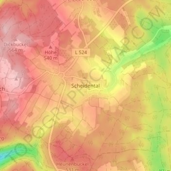 Mappa topografica Scheidental, altitudine, rilievo