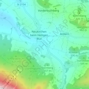 Mappa topografica Walching, altitudine, rilievo
