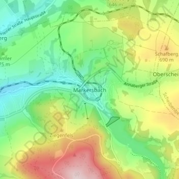 Mappa topografica Markersbach, altitudine, rilievo