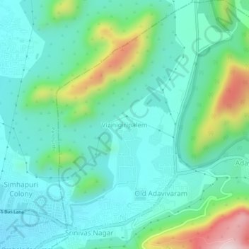 Mappa topografica Vizinigiripalem, altitudine, rilievo