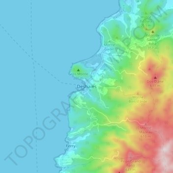 Mappa topografica Deshaies, altitudine, rilievo