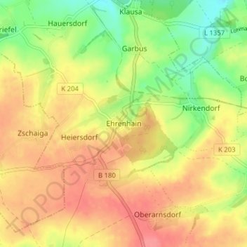 Mappa topografica Ehrenhain, altitudine, rilievo