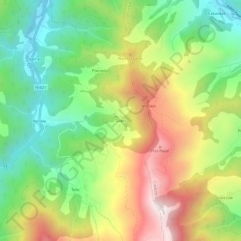 Mappa topografica Tudes, altitudine, rilievo