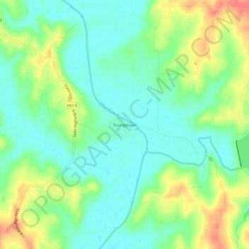 Mappa topografica Youngstown, altitudine, rilievo