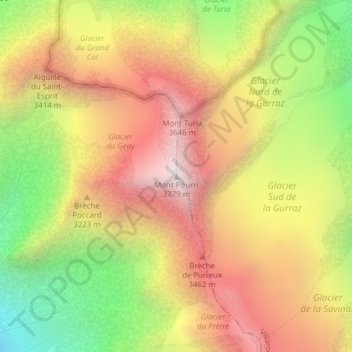 Mappa topografica Mont Pourri, altitudine, rilievo