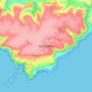 Mappa topografica East Prawle, altitudine, rilievo