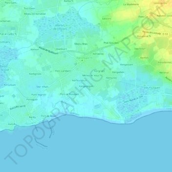 Mappa topografica Kergazegan, altitudine, rilievo