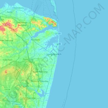 Mappa topografica Long Branch, altitudine, rilievo