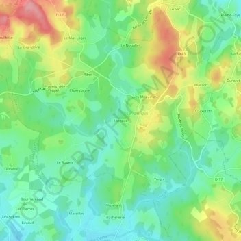 Mappa topografica Lascaux, altitudine, rilievo