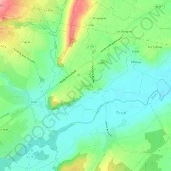 Mappa topografica Chareil, altitudine, rilievo