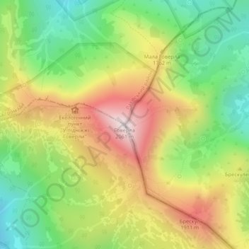 Mappa topografica Hoverla, altitudine, rilievo