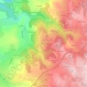 Mappa topografica La Rivoire Haute, altitudine, rilievo
