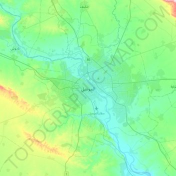 Mappa topografica Mosul, altitudine, rilievo