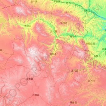 Mappa topografica 黄南州, altitudine, rilievo