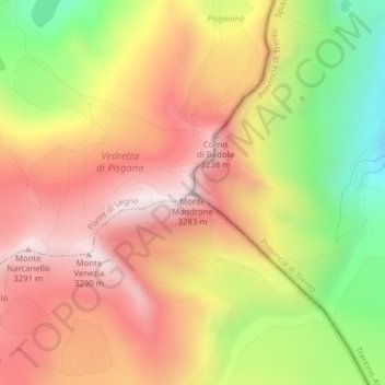 Mappa topografica Monte Mandrone, altitudine, rilievo