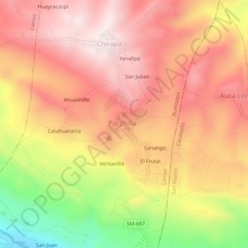 Mappa topografica Pachilla, altitudine, rilievo