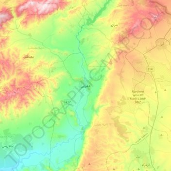 Mappa topografica Afrin, altitudine, rilievo