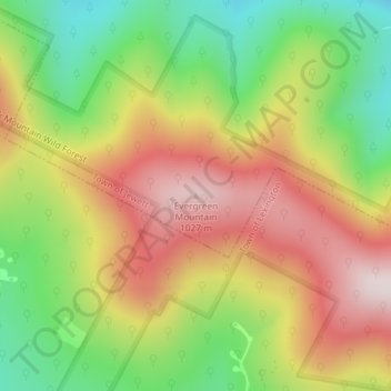 Mappa topografica Evergreen Mountain, altitudine, rilievo