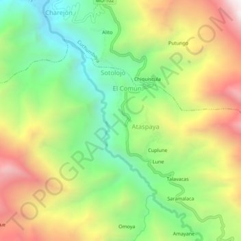 Mappa topografica Colana, altitudine, rilievo
