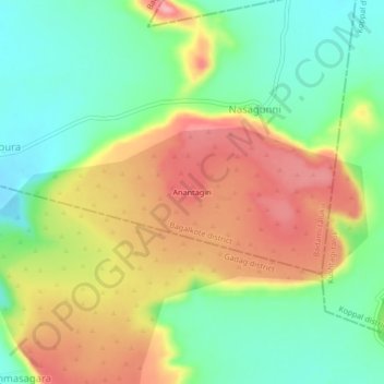 Mappa topografica Anantagiri, altitudine, rilievo
