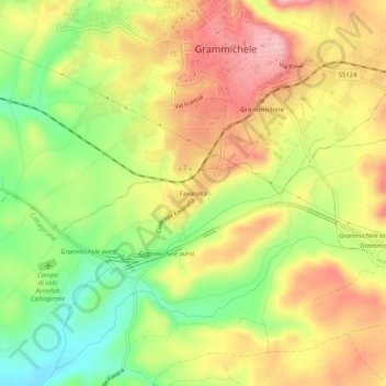 Mappa topografica Favarella, altitudine, rilievo