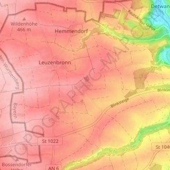 Mappa topografica Brundorf, altitudine, rilievo