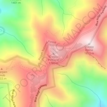 Mappa topografica Craggy Pinnacle, altitudine, rilievo