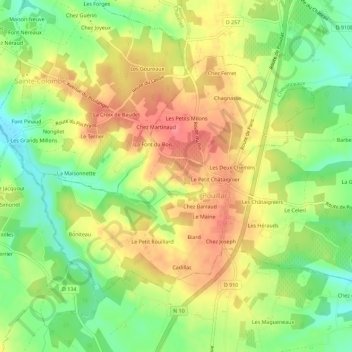 Mappa topografica Chez Pacraud, altitudine, rilievo