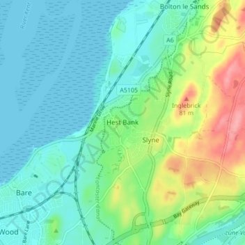 Mappa topografica Hest Bank, altitudine, rilievo