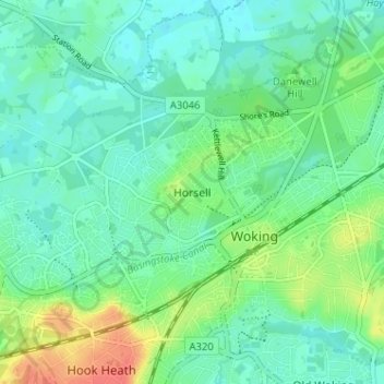 Mappa topografica Horsell, altitudine, rilievo