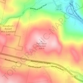 Mappa topografica Punchbowl Mountain, altitudine, rilievo