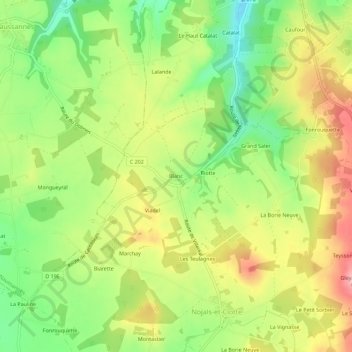 Mappa topografica Blanc, altitudine, rilievo