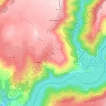 Mappa topografica Jou, altitudine, rilievo