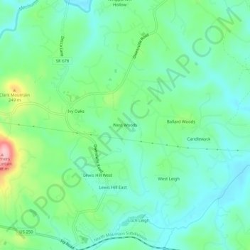 Mappa topografica West Woods, altitudine, rilievo