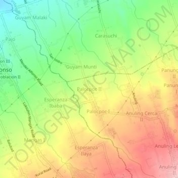 Mappa topografica Palocpoc II, altitudine, rilievo