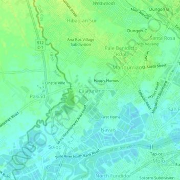 Mappa topografica Calajunan, altitudine, rilievo